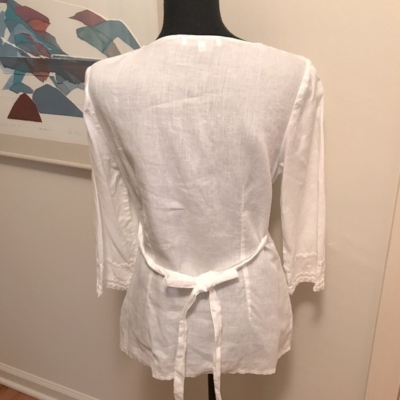 Vintage Anne Fontaine 100% Linen White Button Down Shirt Size 6 - Picture 3 of 8